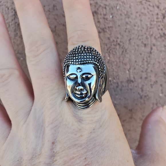 New Huge Buddha Head Silver Stainless Steel Statement Ring. - Picture 9 of 11